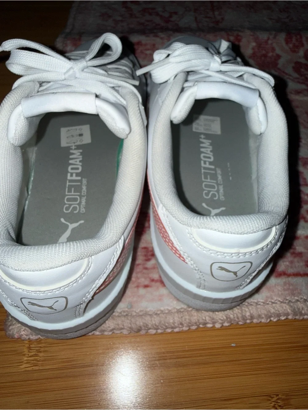 Puma Kids White Sneakers with Metallic Rose Accent